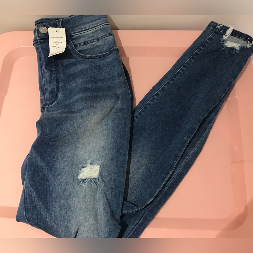 Bebe heartbreaker skinny high rise cut hem jeans 27